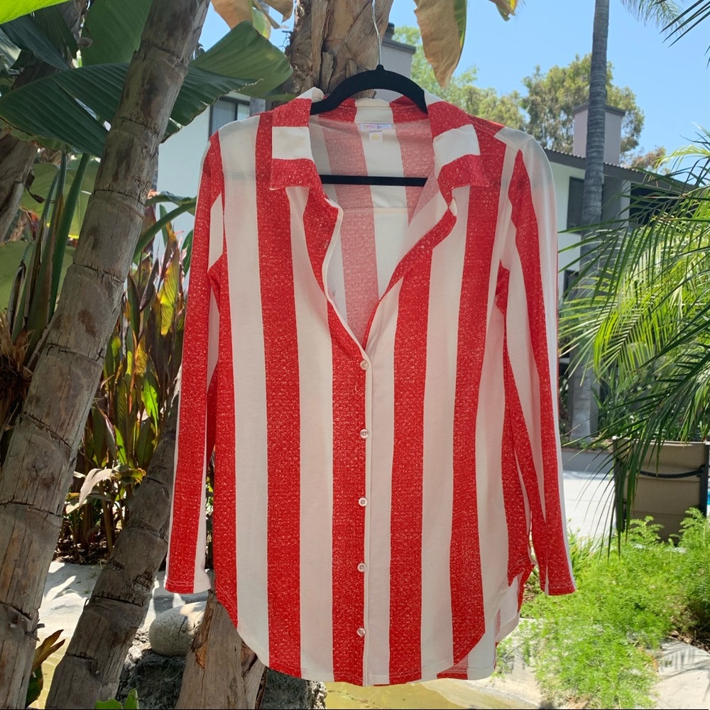 LULAROE Women’s Red & White Striped Button-Down 4th of July